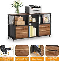 Tribesigns 2 Drawer Wood File Cabinets, Modern Mobile Lateral Filing Cabinet for Letter/ A4 Size, Printer Stand with Open Storage Shelves and Drawer f