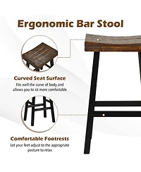 24" Bar Stool Set of 2 Counter Height Solid Wood Curved Saddle Seat Footrest