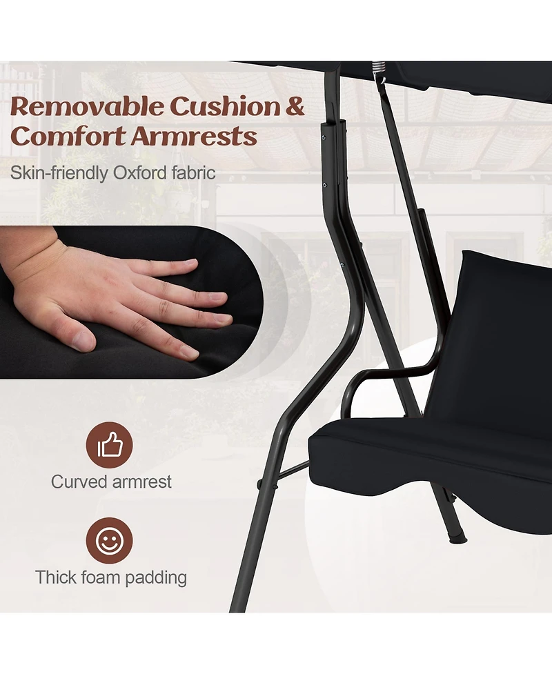 3 Seats Patio Canopy Swing Glider Hammock Cushioned