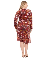 London Times Plus Velvet Floral Fit & Flare Dress