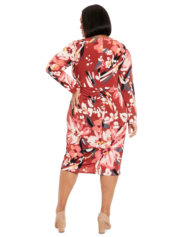 London Times Plus Size Hardware-Trim Side-Ruched Dress
