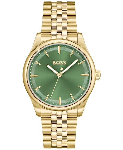 Hugo Boss Women's Graceful Quartz Basic Ionic Plated Thin Gold Steel Watch 36mm