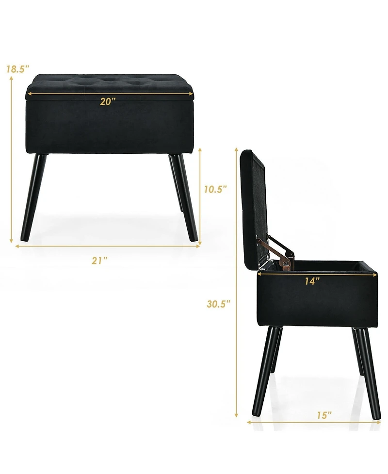 Sugift Velvet Storage Ottoman with Solid Wood Legs for Living Room Bedroom