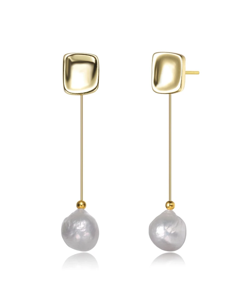 Sterling Silver Gold Plated with Genuine Freshwater Pearl Drop Earrings