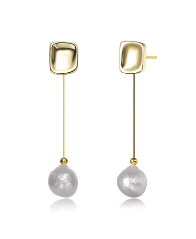Sterling Silver Gold Plated with Genuine Freshwater Pearl Drop Earrings