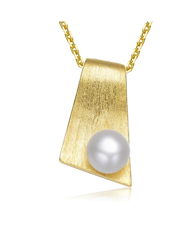 Sterling Silver 14k Gold Plated with Genuine Freshwater Pearl Rectangle Pendant Necklace