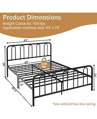 Gymax Stylish Queen Size Metal Bed Frame Platform Bed Base w/ Headboard & Footboard