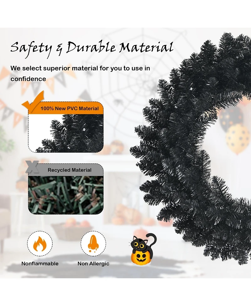Skonyon 24 Inch Pre-lit Halloween Wreath with 35 Purple Led Lights