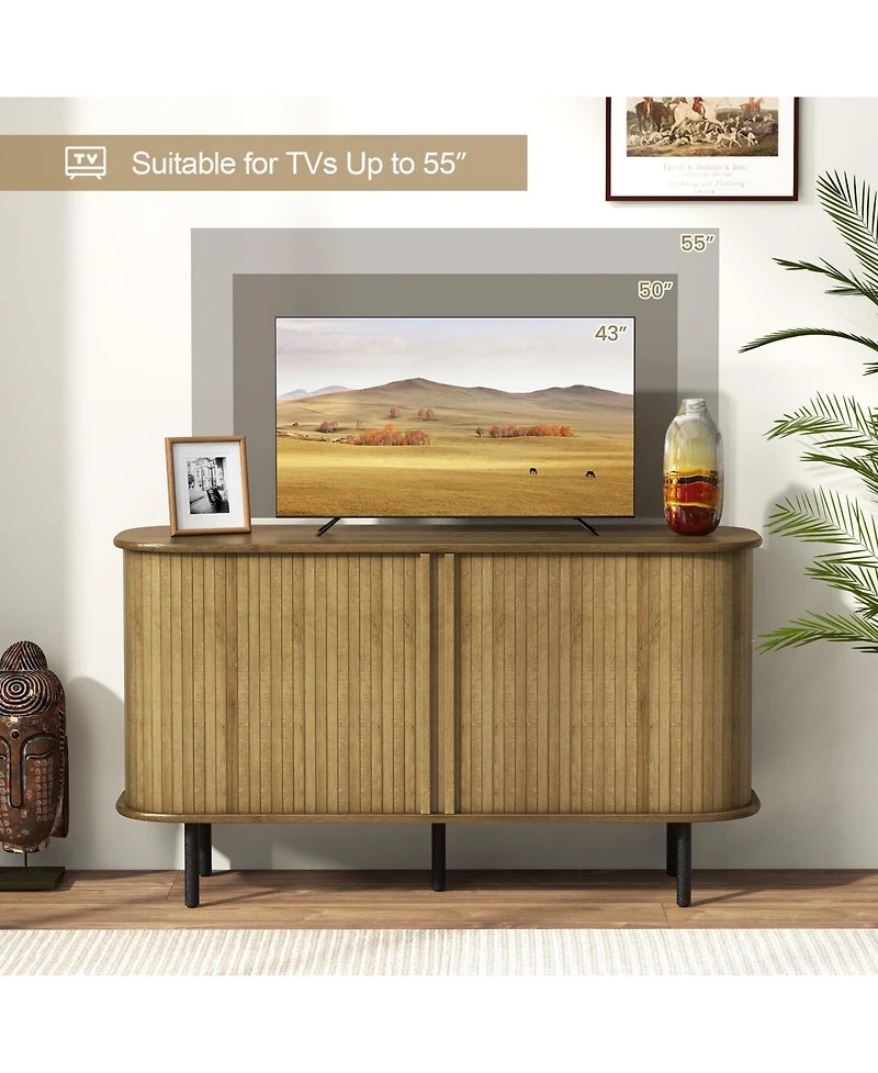 Skonyon 47 Inch Sideboard Buffet Cabinet with Adjustable Shelves for Kitchen Dining Room Living Room Entryway-Oak