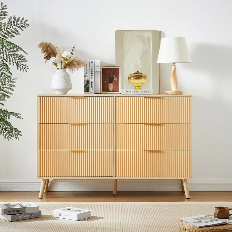 Streamdale Wooden Dresser with 6 Wavy Drawers (47.2"W x 15.8"D x 31.7"H)