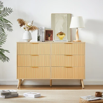 Streamdale Wooden Dresser with 6 Wavy Drawers (47.2"W x 15.8"D x 31.7"H)