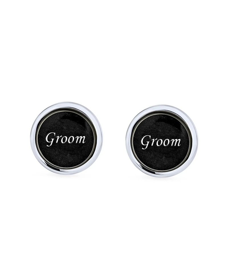 Bling Jewelry Groom Script Words Round Black White Shirt Cuff Links Groomsmen Party Gift Brass Bullet Hinge Back