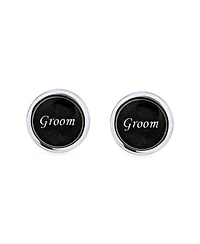 Bling Jewelry Groom Script Words Round Black White Shirt Cuff Links Groomsmen Party Gift Brass Bullet Hinge Back