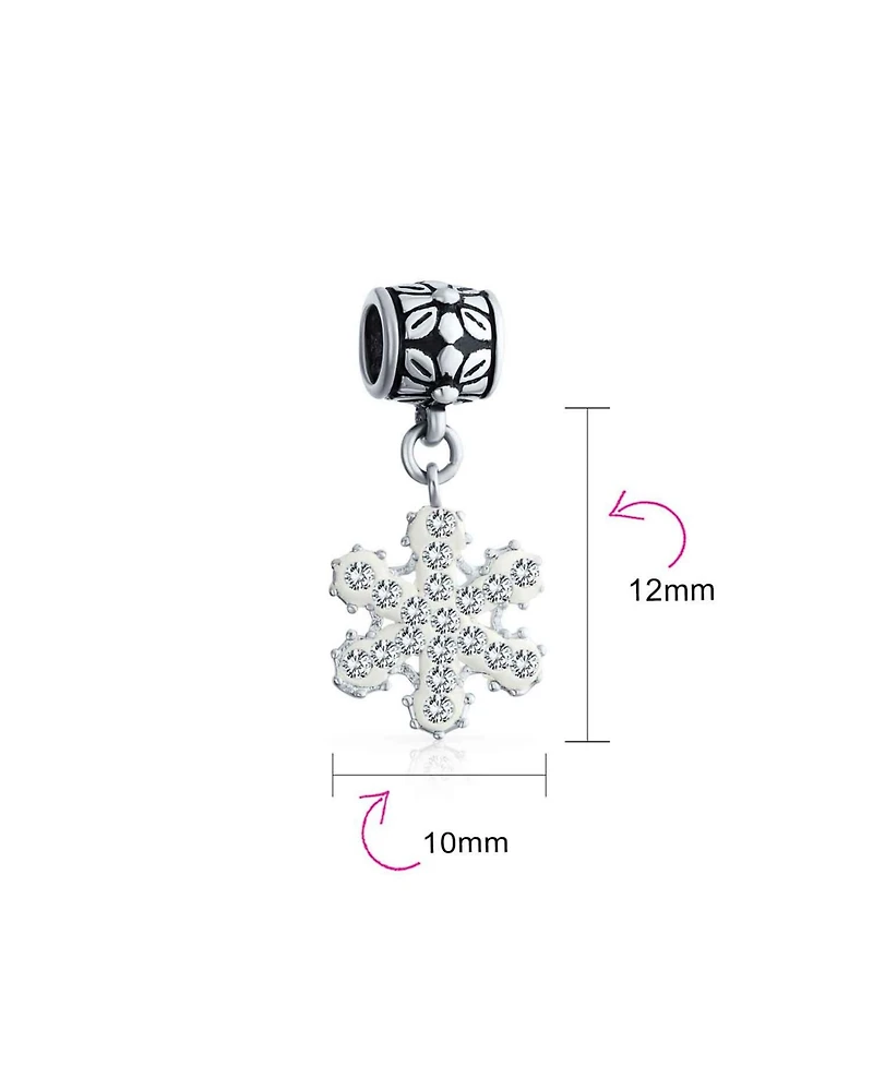 Bling Jewelry Frozen Winter Crystal Dangle Holiday Party Christmas Snowflake Bead Charm For Sterling Silver European Bracelet