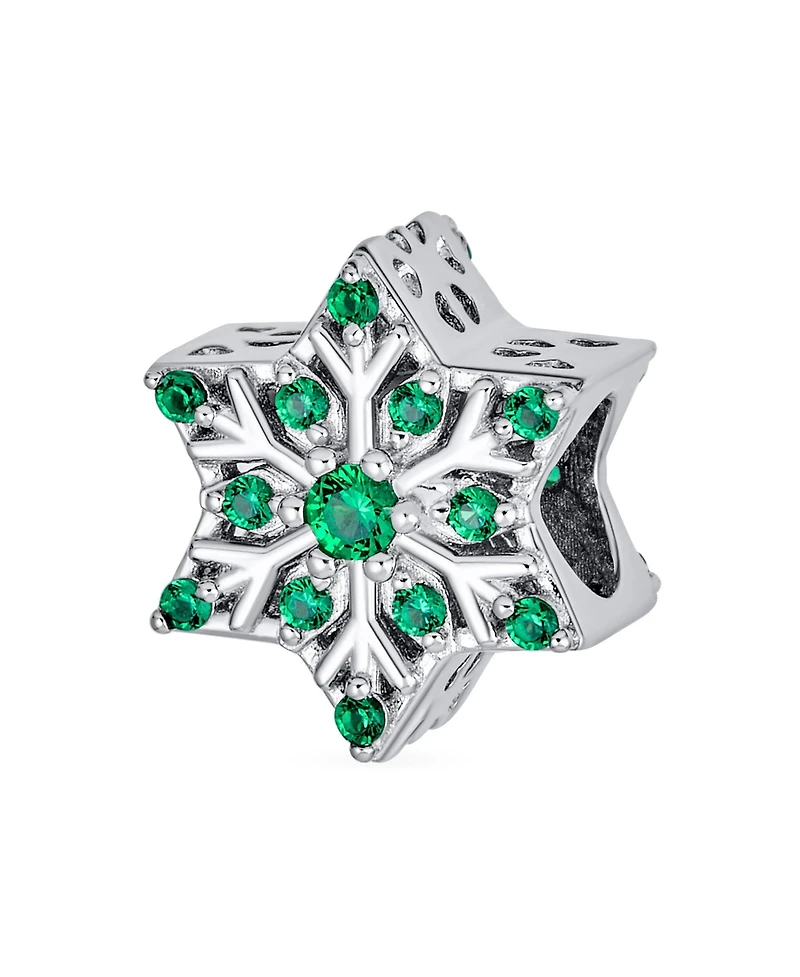 Bling Jewelry Frozen Winter Holiday Party Christmas Green Crystals Snowflake Bead Cz Charm Sterling Silver For European Bracelet