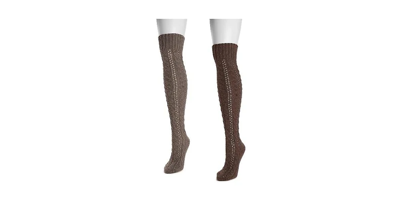 Muk Luks Women's Slouch Knit Cable (2 Pair Pack)