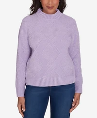 Alfred Dunner Petite Classics Chenille Diamond Turtleneck Sweater