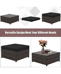 5PCS Patio Rattan Furniture Set Loveseat Sofa Ottoman Cushioned