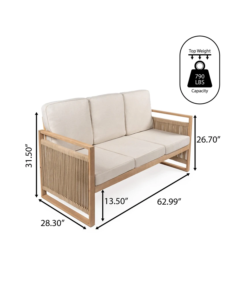Jonathan Y Arwen Modern Bohemian Roped Acacia Wood Outdoor Loveseat with Cushions