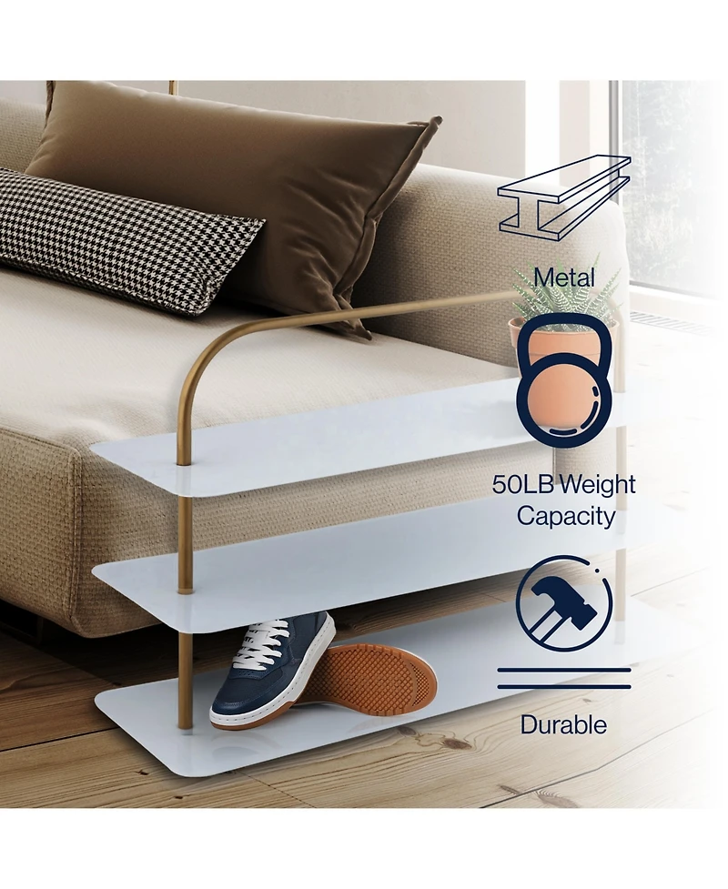 Jonathan Y Minimalist 9-Pair 3-Tier Iron Thin Flat Plate Shoe Rack
