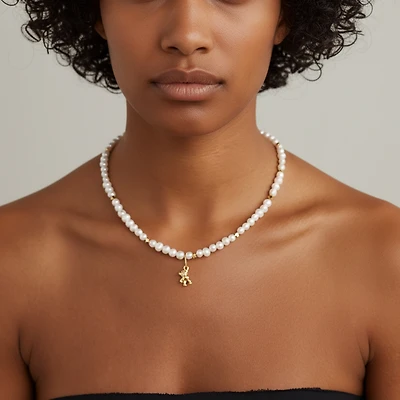 Joey Baby 18K Gold Plated Freshwater Pearls with stars - Help Me Sully Necklace 17" For Women