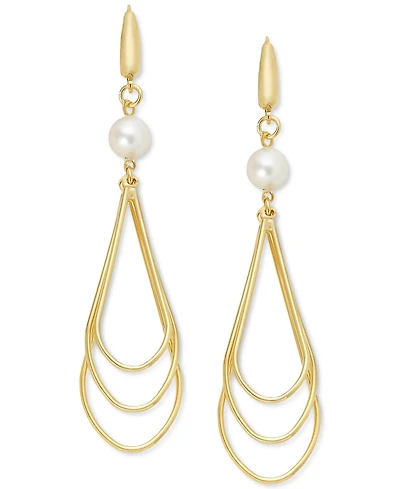 Cultured Freshwater Pearl (7-1/2 - 8mm) Openwork Drop Earrings in 14k Gold-Plated Sterling Silver