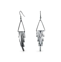 Bling Jewelry Geometric Art Deco Style Long Bars Dangle Statement Earrings Crystal Accent Stainless Steel