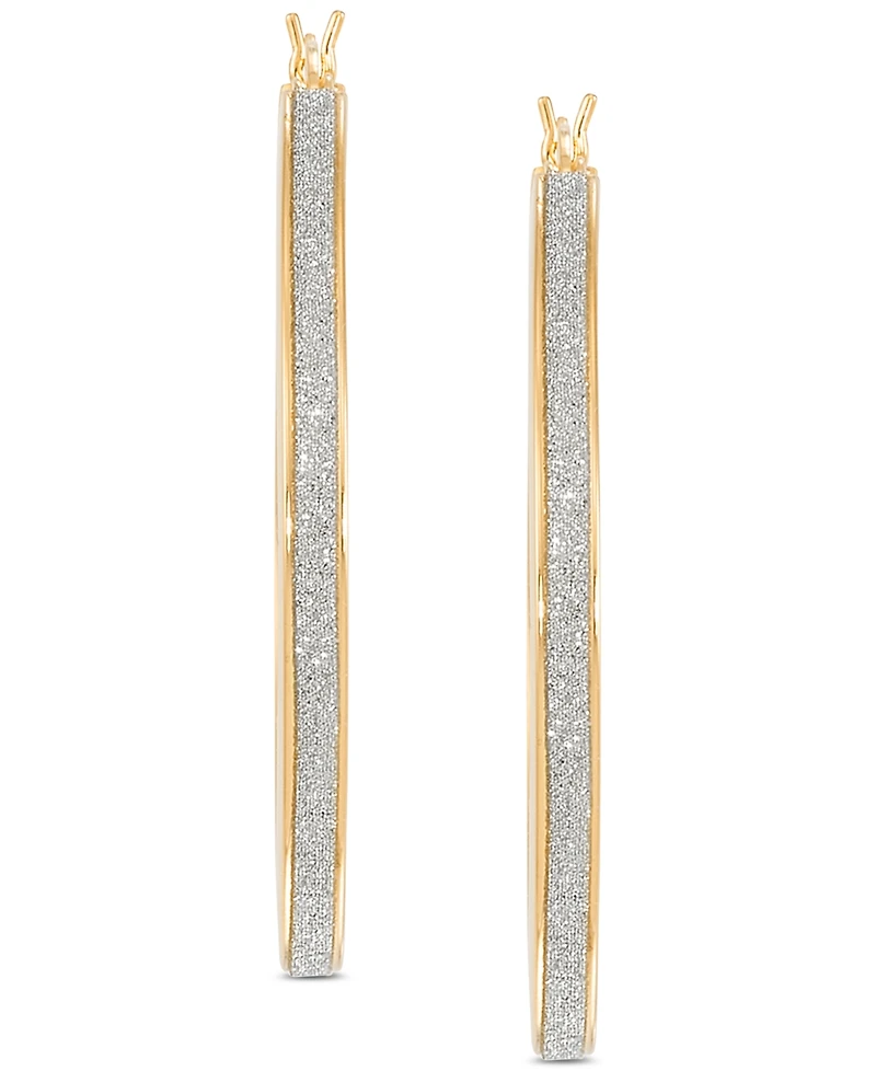 Glitter Medium Hoop Earrings in 14k Gold-Plated Sterling Silver, 1.57"