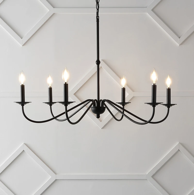 Jonathan Y Wicklow 34.75" 6-Light Bohemian Farmhouse Iron Led Chandelier, Black/Brass Gold