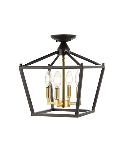 Jonathan Y Plains Mini Lantern 12" 4-Light Iron Modern Farmhouse Led Flush Mount, Nickel