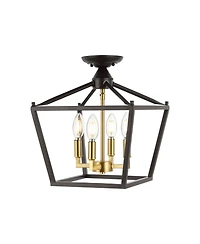 Jonathan Y Plains Mini Lantern 12" 4-Light Iron Modern Farmhouse Led Flush Mount, Nickel