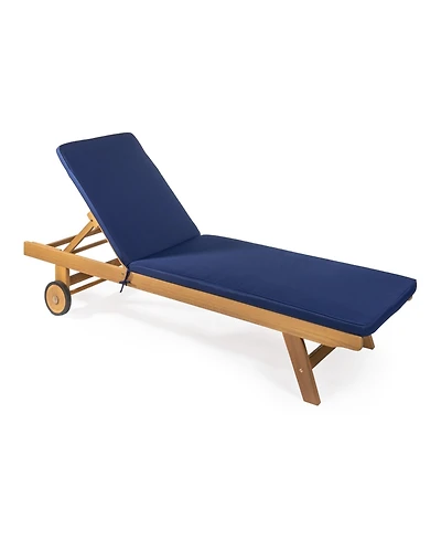 Jonathan Y Mallorca Modern Classic Foldable Adjustable Wood Chaise Outdoor Lounge Chair with Cushion & Wheels