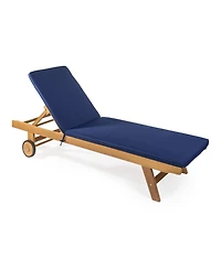Jonathan Y Mallorca Modern Classic Foldable Adjustable Wood Chaise Outdoor Lounge Chair with Cushion & Wheels