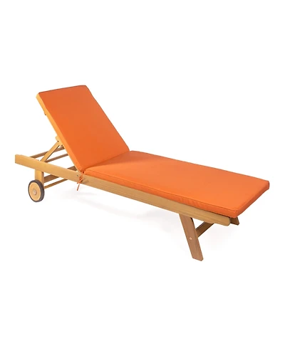Jonathan Y Mallorca Modern Classic Foldable Adjustable Wood Chaise Outdoor Lounge Chair with Cushion & Wheels