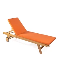 Jonathan Y Mallorca Modern Classic Foldable Adjustable Wood Chaise Outdoor Lounge Chair with Cushion & Wheels