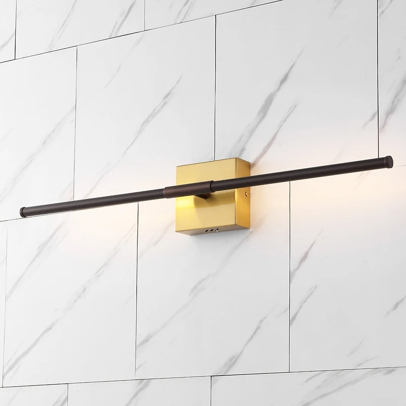 Jonathan Y Makena 28" Modern Minimalist Dimmable Integrated Led Metal Wall Sconce, Oil Rubbed Bronze/Brass Gold
