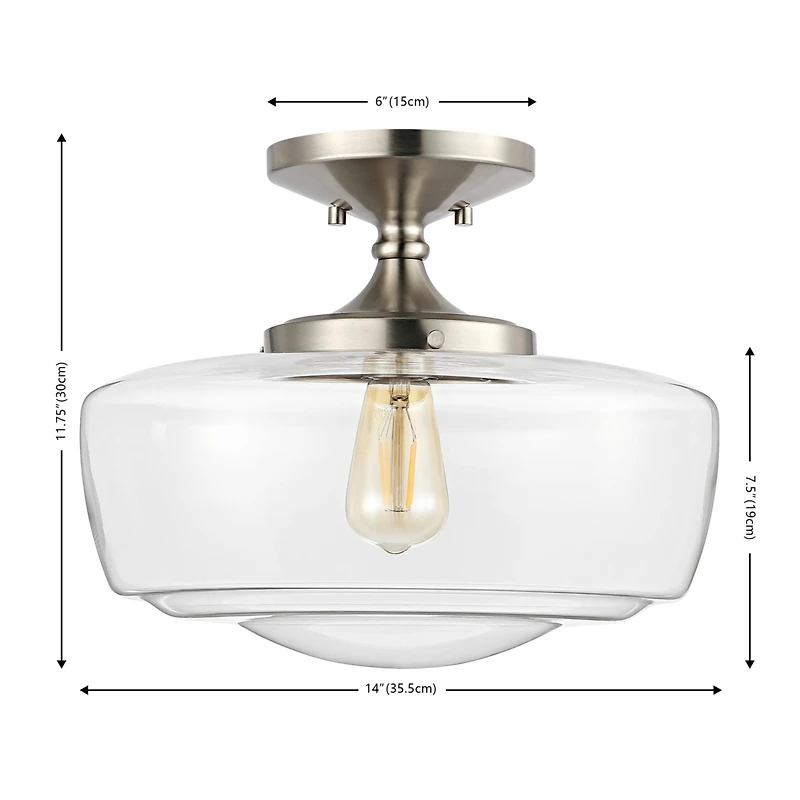 Jonathan Y Marfa 14" Glass/Iron Farmhouse Modern Led Flush Mount, Nickel
