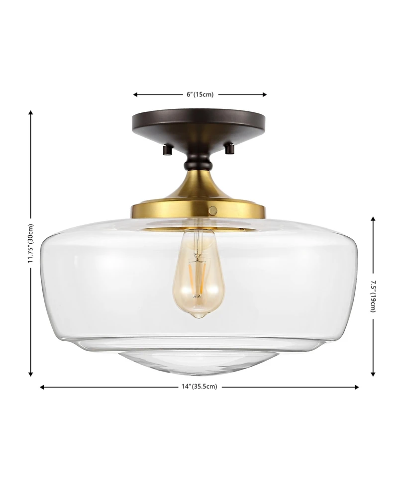 Jonathan Y Marfa 14" Glass/Iron Farmhouse Modern Led Flush Mount, Nickel