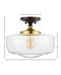 Jonathan Y Marfa 14" Glass/Iron Farmhouse Modern Led Flush Mount, Nickel