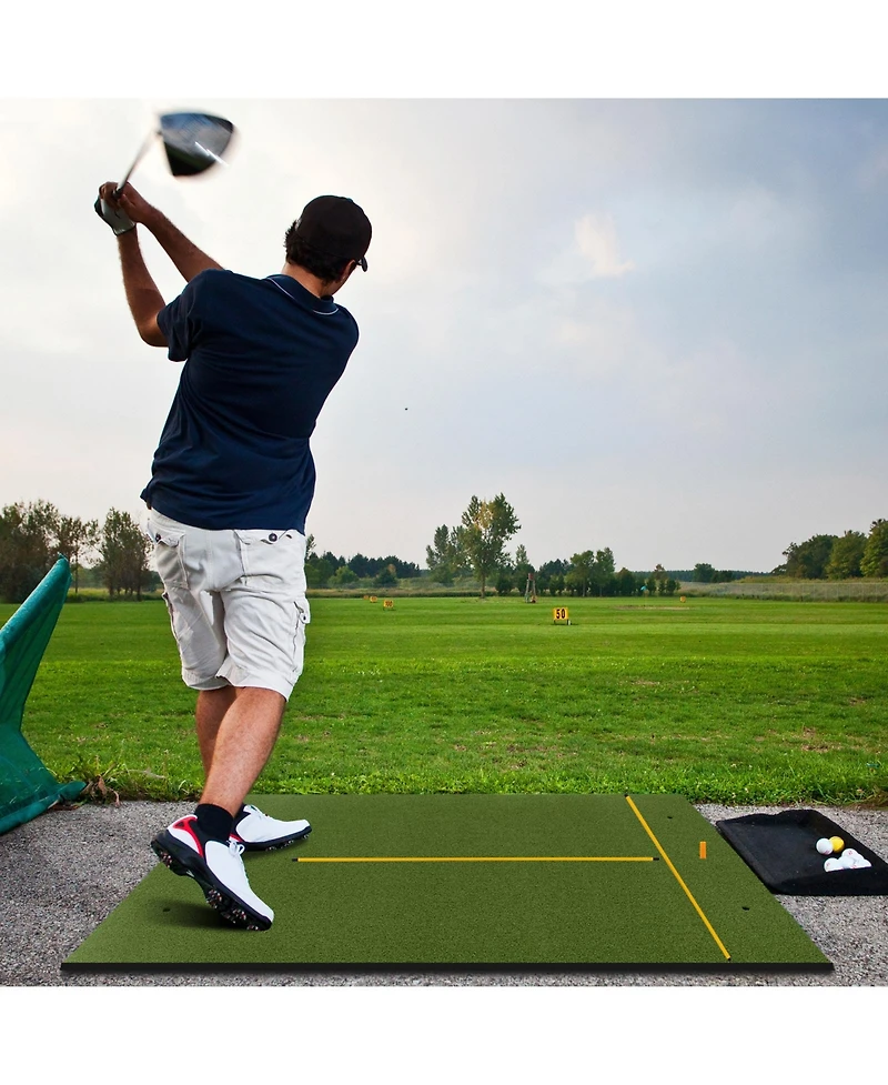 Skonyon Artificial Turf Mat for Indoor and Outdoor Golf Practice Includes 2 Rubber Tees and 2 Alignment Sticks-20mm