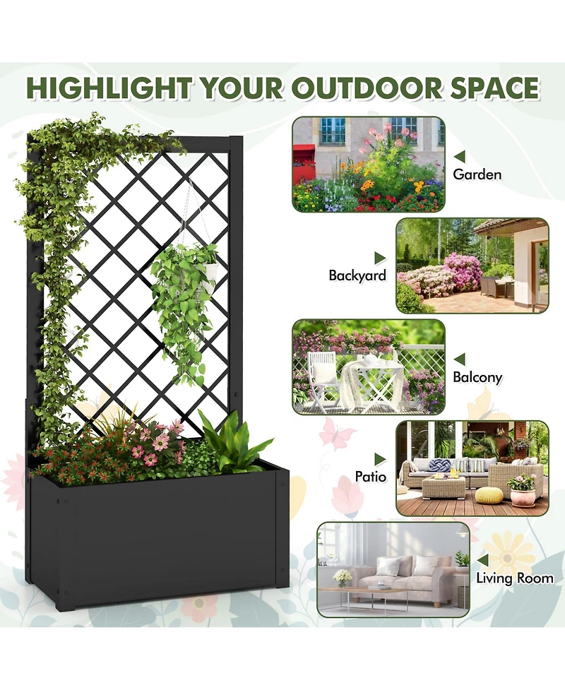 Skonyon 44 Inch Metal Raised Garden Bed with Trellis-Black