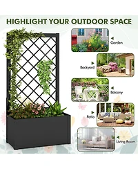 Skonyon 44 Inch Metal Raised Garden Bed with Trellis-Black