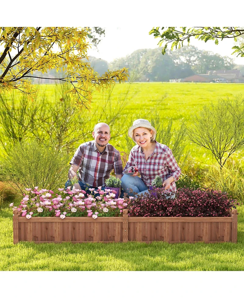 Skonyon 91 x 24 x 16 Inch Divisible Planter Box with Corner Drainage and Non-woven Liner for Growing Vegetables-Brown