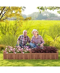 Skonyon 91 x 24 x 16 Inch Divisible Planter Box with Corner Drainage and Non-woven Liner for Growing Vegetables-Brown