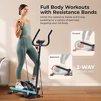 Sunny Health & Fitness Smart Compact Elliptical Cross Trainer with Handlebar and Exercise Bands, Magnetic Resistance, Bluetooth & SunnyFit App Connect
