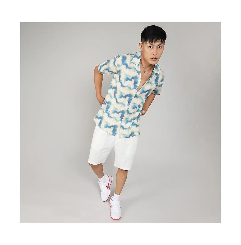 Men's Navy Blue & Off-White Ombre Lined Shirt