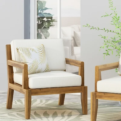 Streamdale Outdoor Acacia Club Chairs with Beige Cushions