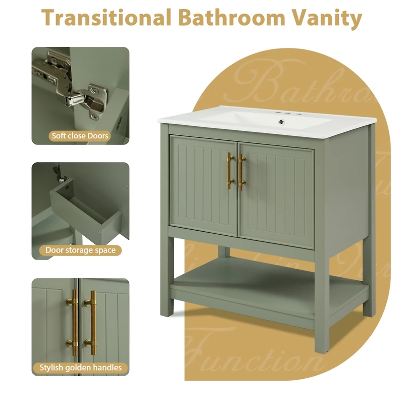 Streamdale 30-Inch Green Vanity with Sink and Storage