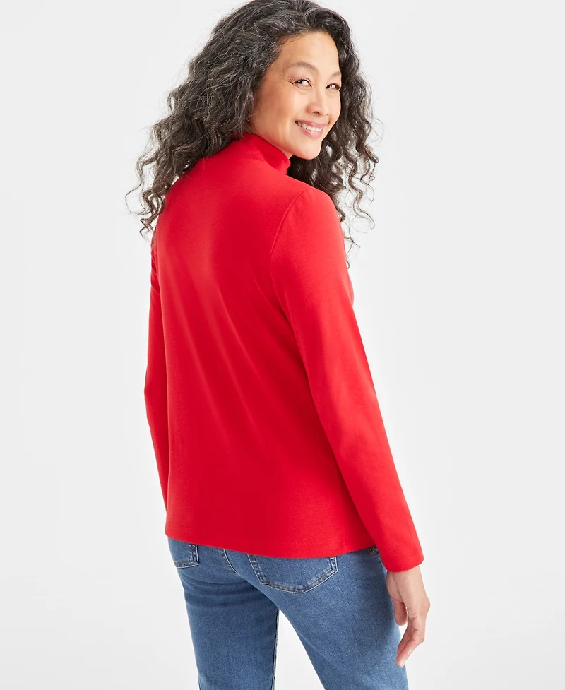 Style & Co Petite Mock-Neck Cotton Long-Sleeve T-Shirt, Created for Macy's