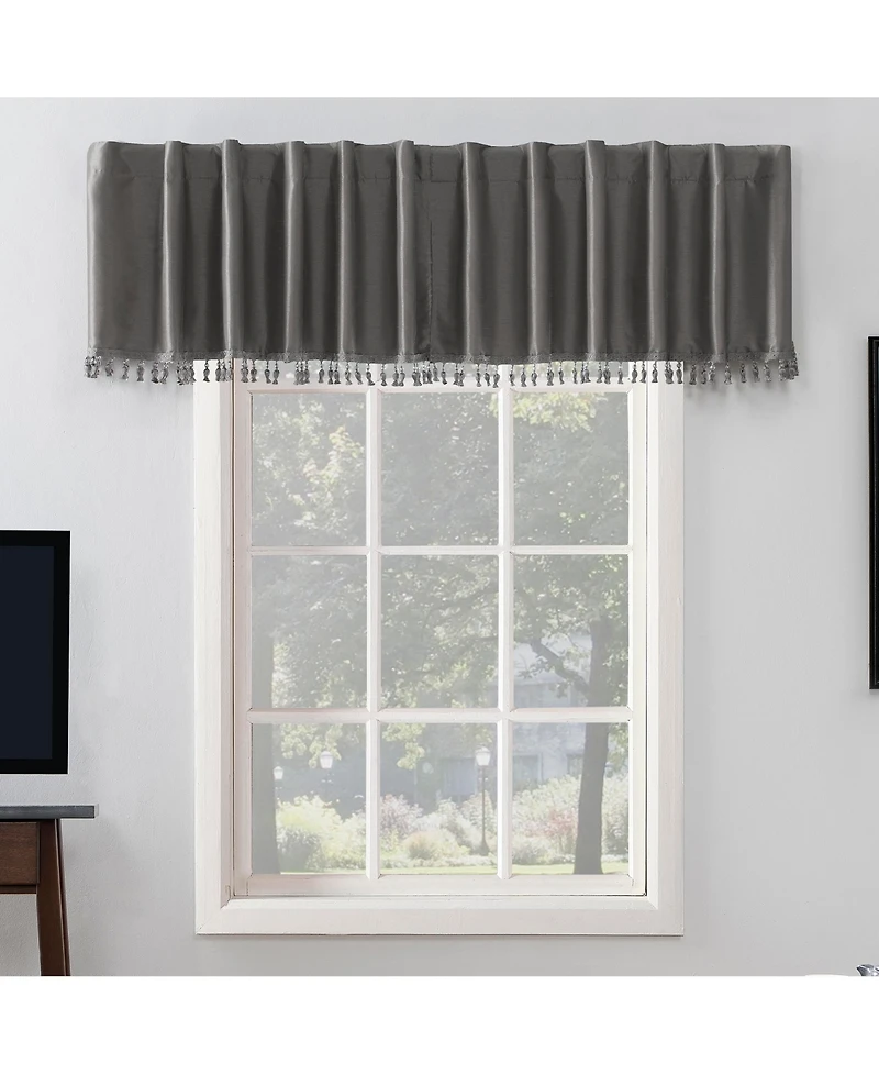 Evelina Faux Dupioni Silk Beaded Tassels Thermal Extreme 100% Blackout Back Tab Curtain Valance